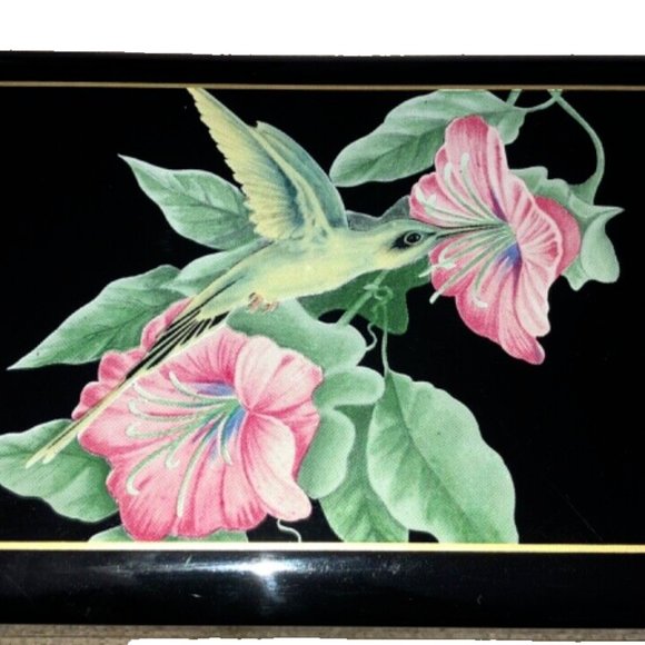 Vintage Otagiri Lacquerware Music Jewelry Box Black Hummingbird The Way We‎ Were - Picture 7 of 10